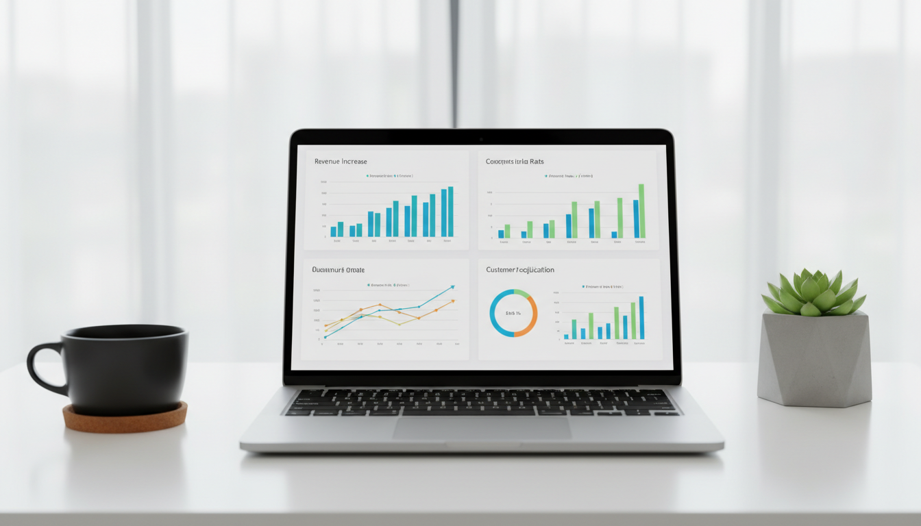 Аналитические данные роста российского e-commerce — дашборд с графиками и цифрами на экране ноутбука