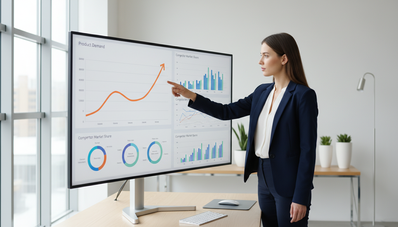 Аналитик изучает графики спроса и конкуренции для выбора товарной ниши