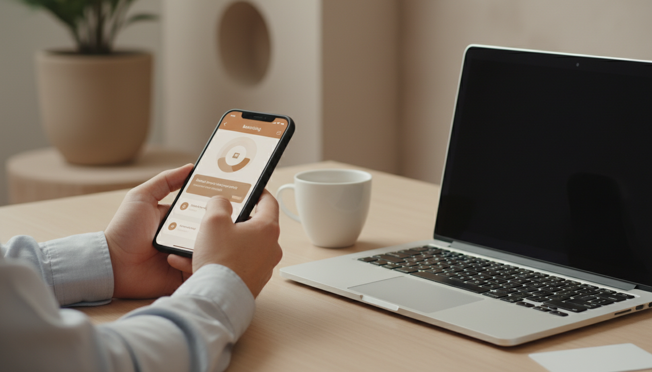 Смартфон с открытым банковским приложением для пополнения рекламного счёта на маркетплейсе