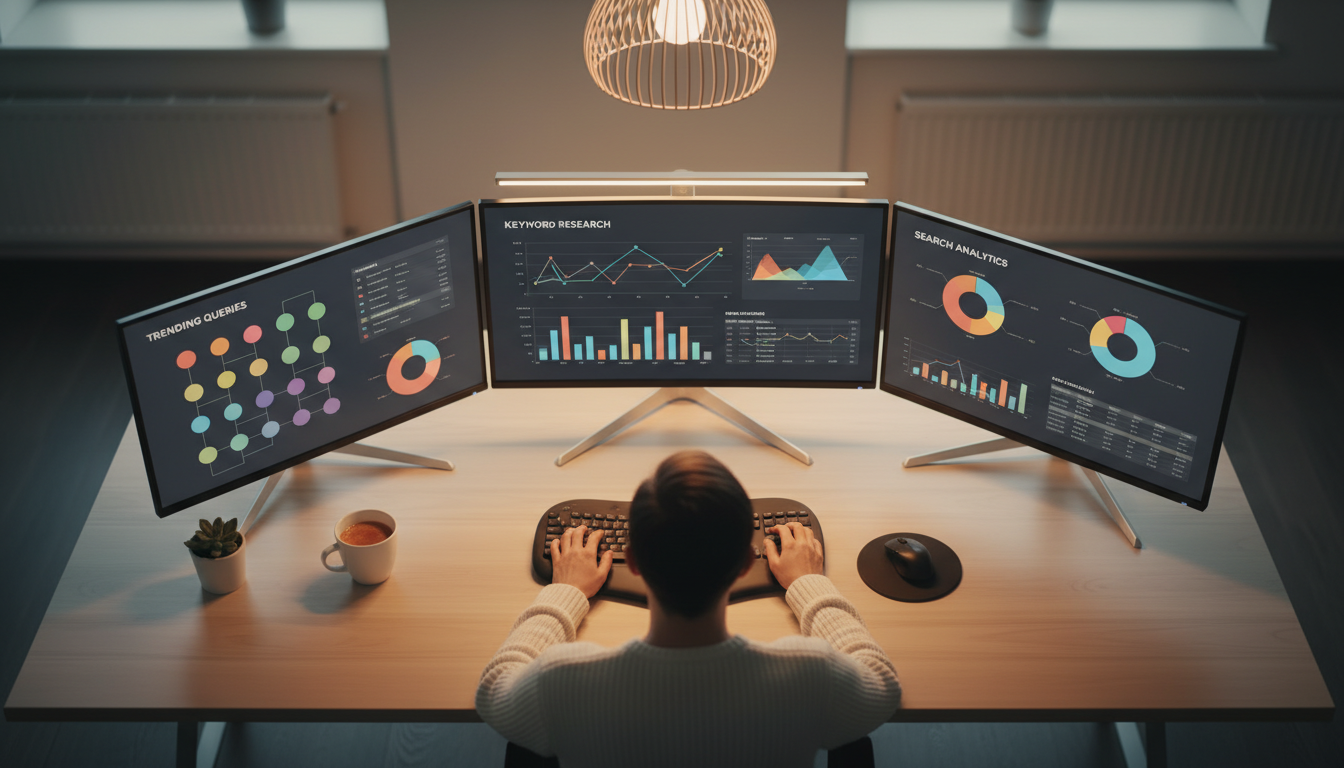 Сбор ключевых слов для SEO на маркетплейсе — человек работает с аналитическими инструментами