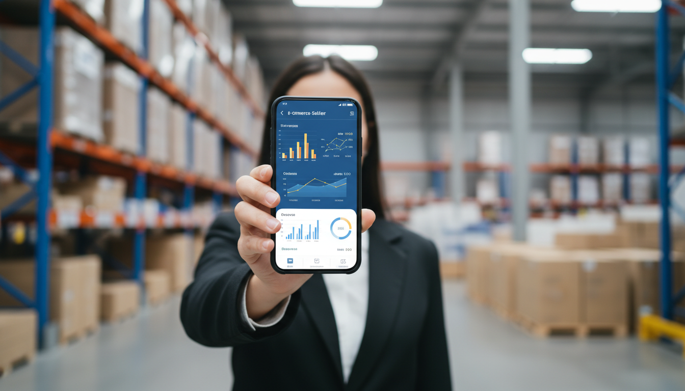 Продавец управляет заказами через мобильное приложение Ozon Seller на смартфоне