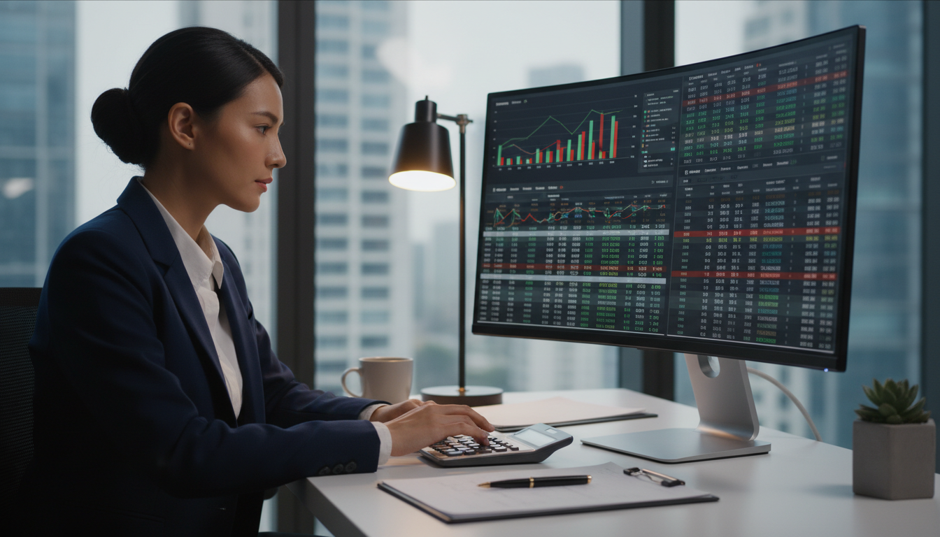 Таблица тарифов и комиссий маркетплейса на экране монитора, расчёт прибыли продавца