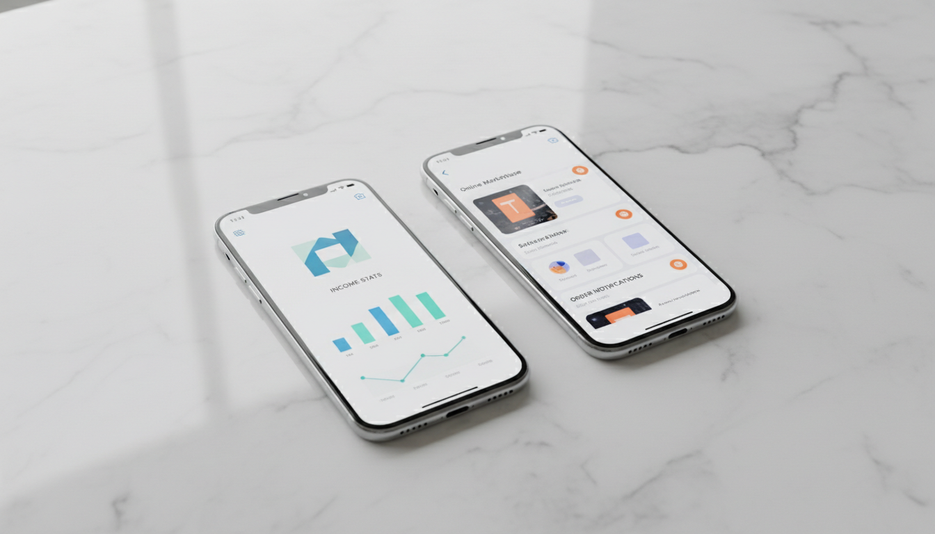 Экран смартфона с приложением Мой налог и личным кабинетом продавца маркетплейса