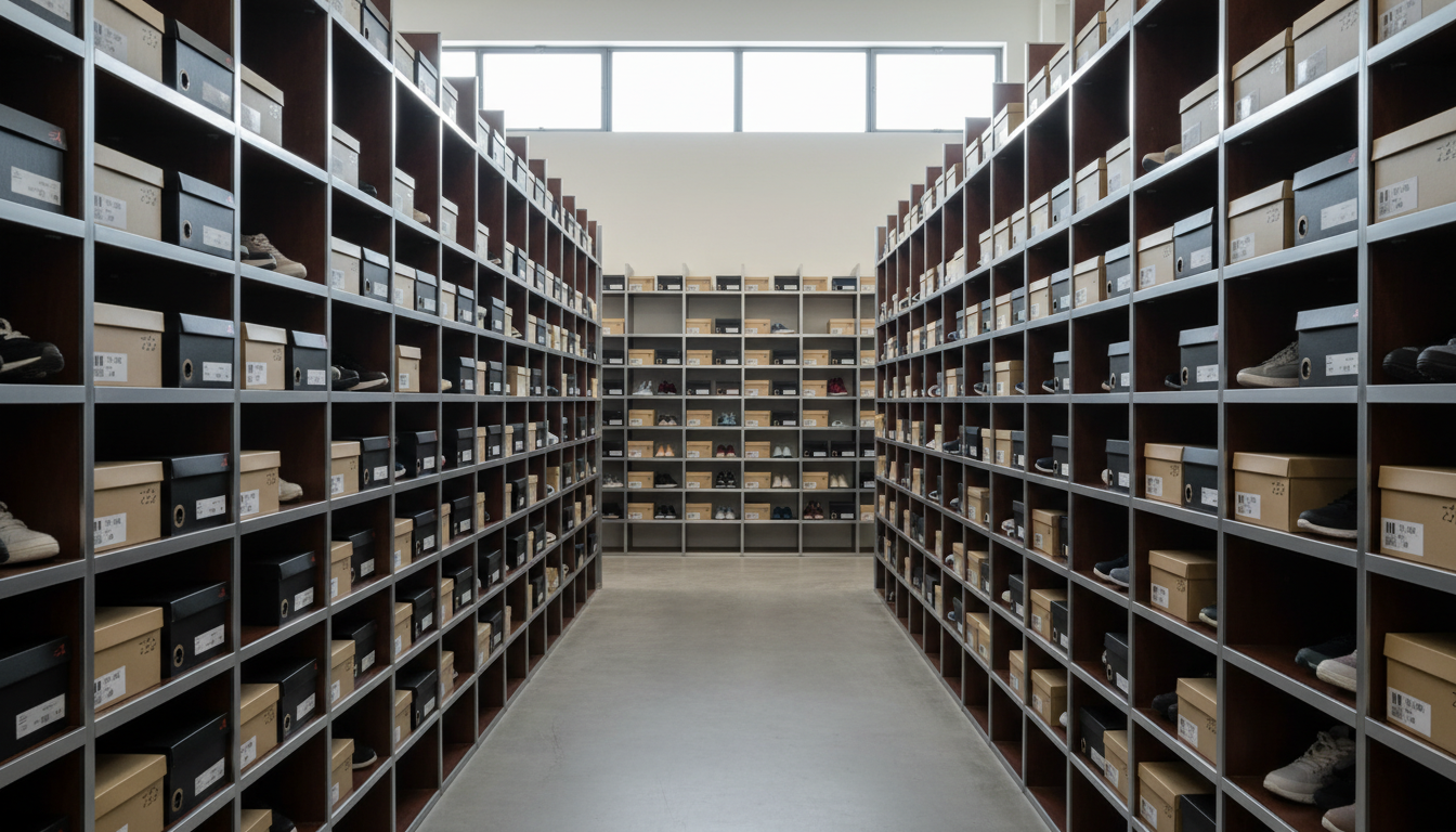 Масштабирование обувного бренда — стеллажи с обувью на складе маркетплейса