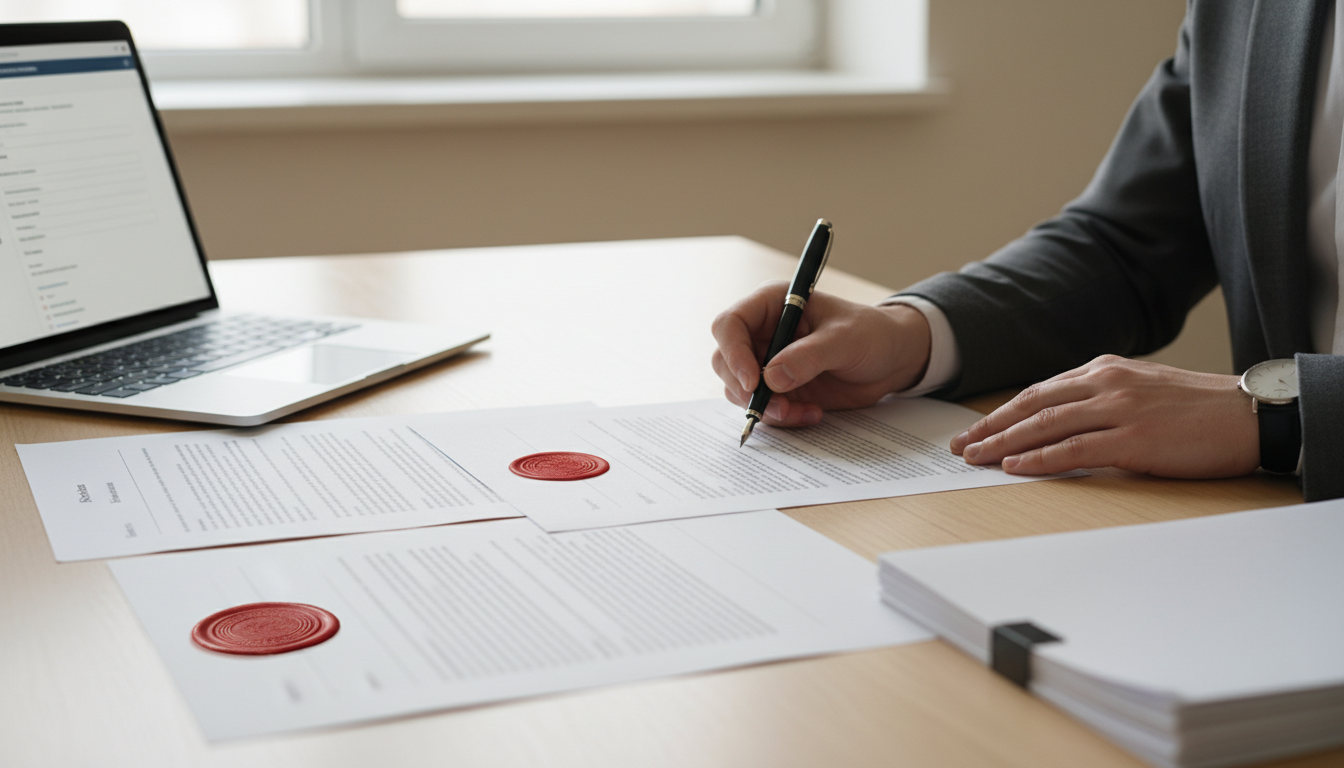 Документы на регистрацию товарного знака, печать Роспатента и ноутбук с формой заявки