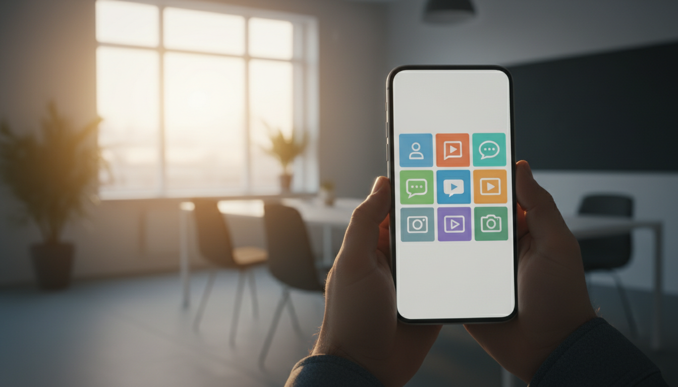 Выбор платформ для SMM продвижения — ВКонтакте, Telegram, YouTube на экране смартфона