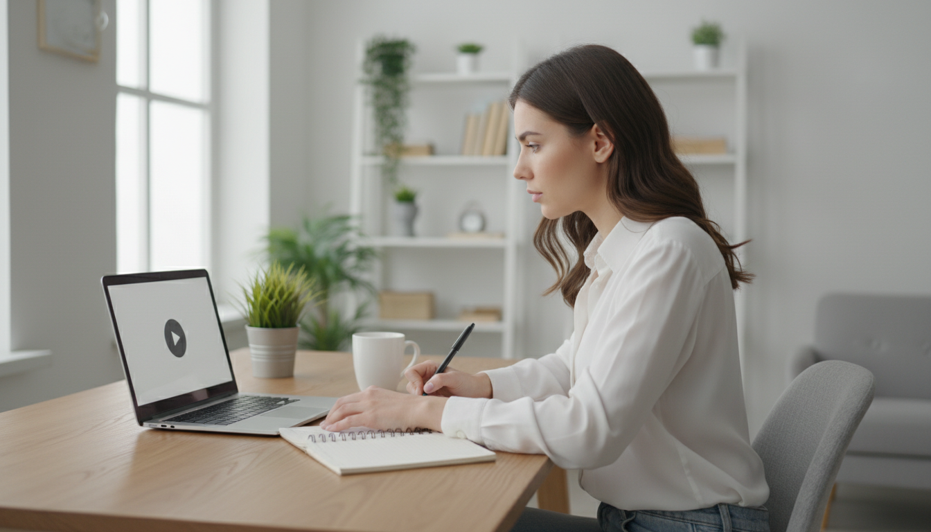 Человек проходит онлайн-обучение по продвижению в социальных сетях за ноутбуком