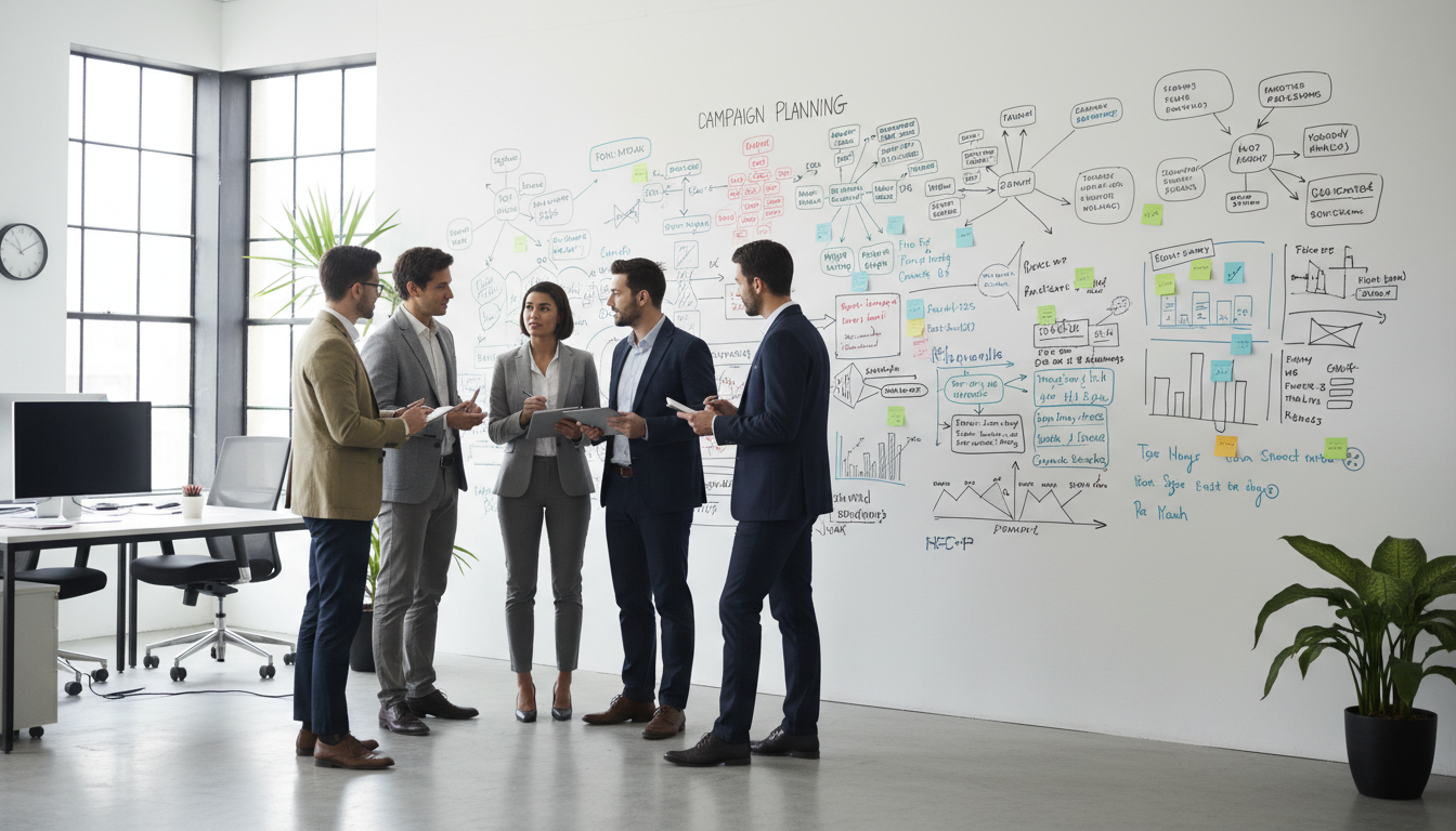 Схема этапов настройки рекламной кампании — аналитика, семантика, объявления, запуск