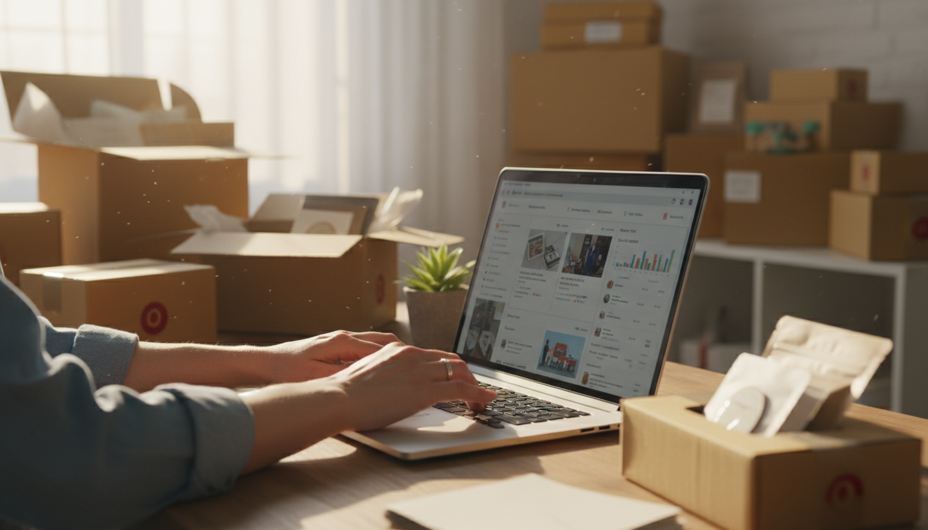 Продавец маркетплейса настраивает рекламную кампанию на компьютере