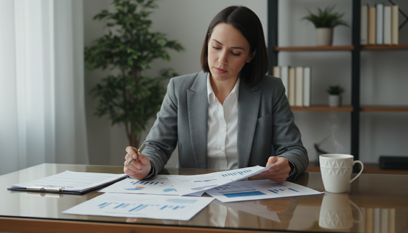 Бизнесмен изучает кейсы и договор агентства таргетированной рекламы