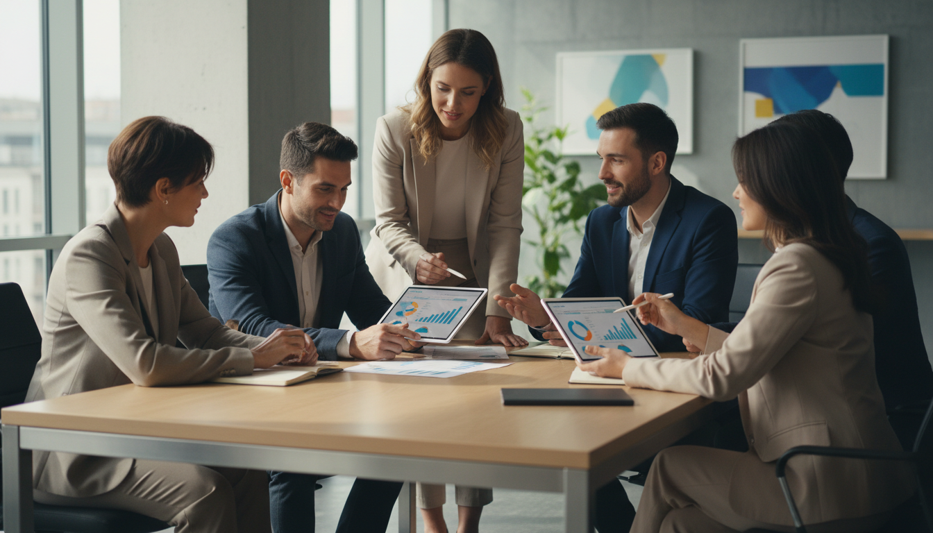 Сравнение стоимости SEO-продвижения: фрилансер и агентство обсуждают стратегию за столом переговоров