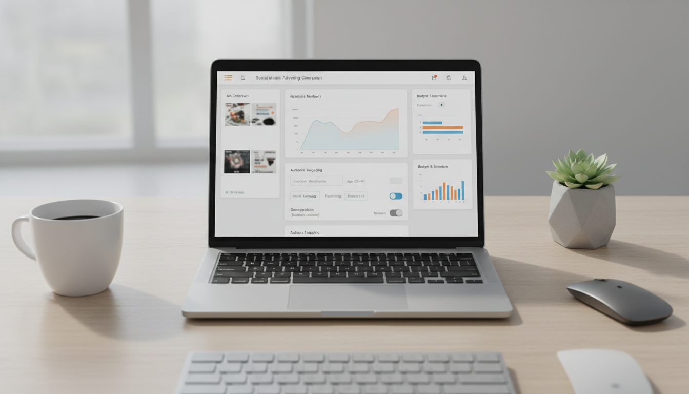Настройка рекламной кампании в социальной сети на ноутбуке