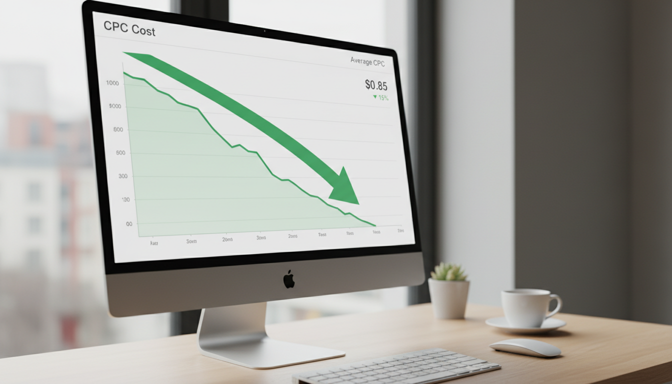 График снижения цены клика в рекламной кампании на экране компьютера