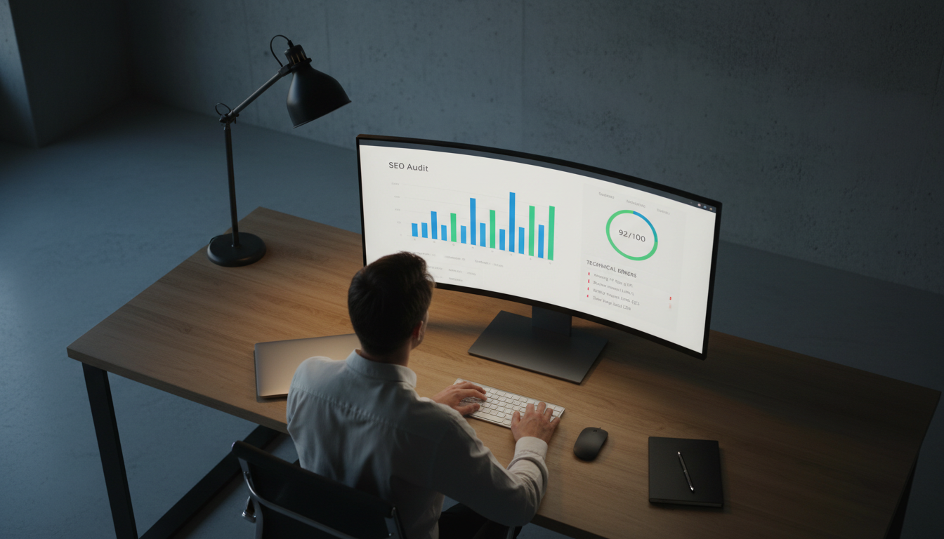 Технический SEO-аудит сайта — анализ данных на экране монитора