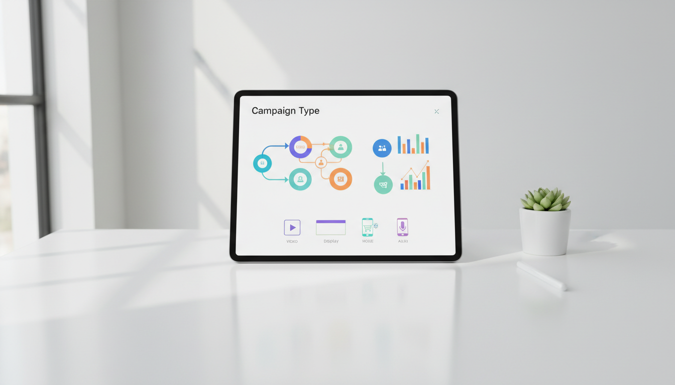 Типы рекламных кампаний Google Ads — схема форматов на цифровом экране