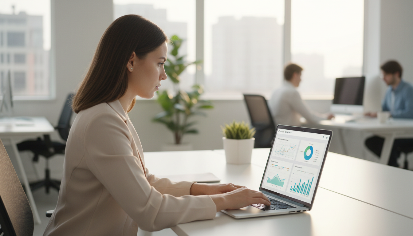 Человек за ноутбуком анализирует SEO-показатели сайта для предотвращения санкций Яндекса