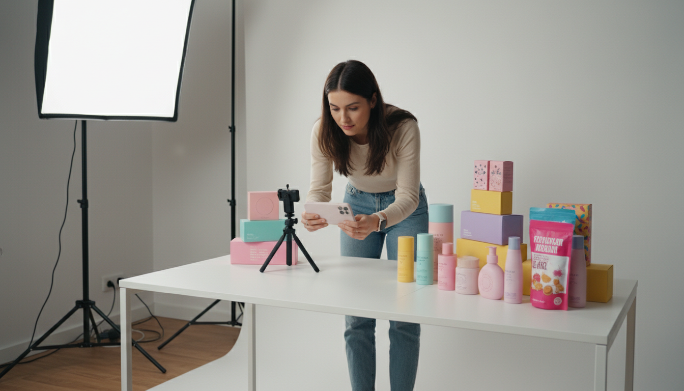 Продавец маркетплейса снимает товар на телефон для публикации в социальных сетях