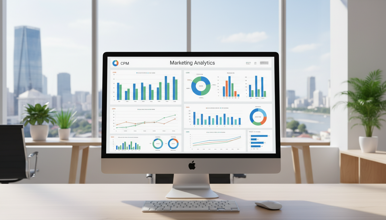 Таблица с метриками CPM, CPC и стоимостью рекламы на экране компьютера
