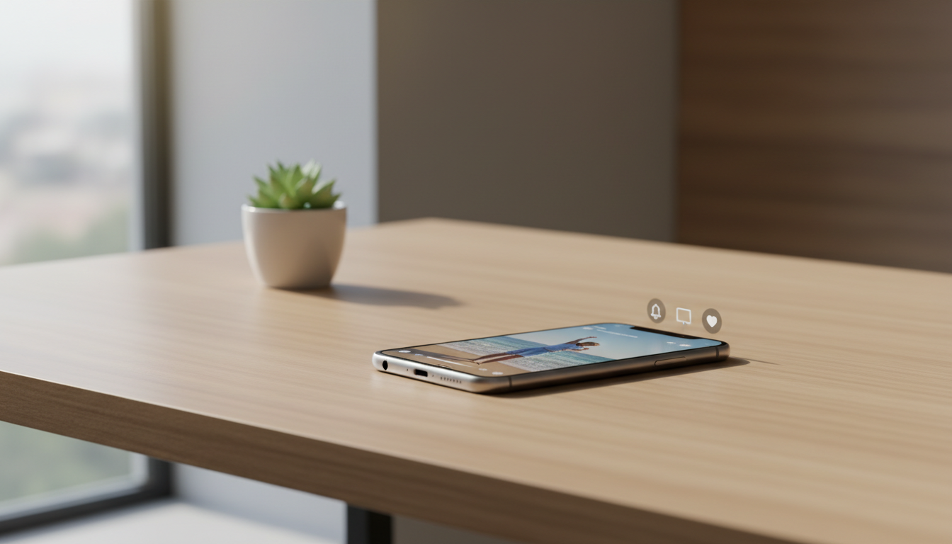 Смартфон с короткими видео и уведомлениями социальных сетей как символ современных трендов продвижения бизнеса в интернете