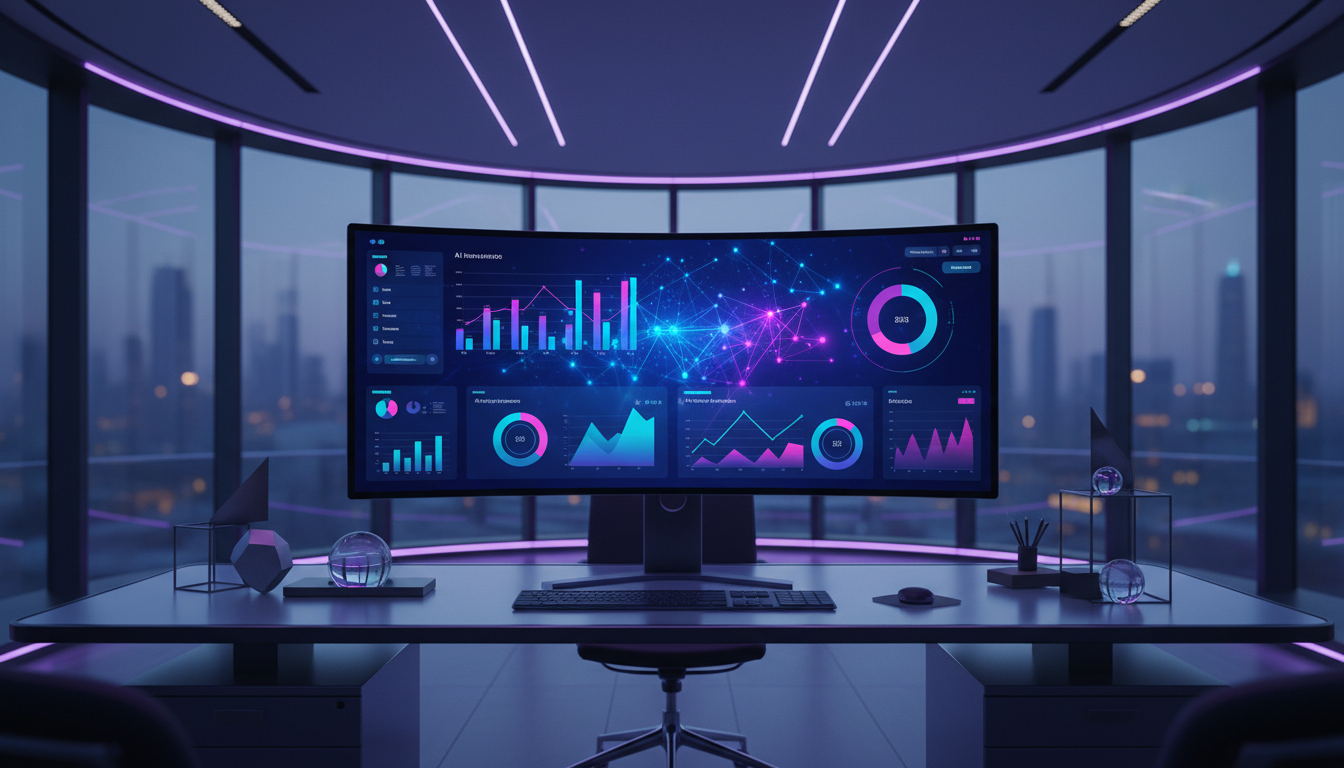 Экран компьютера с интерфейсом AI-ассистента для маркетинга и аналитики данных