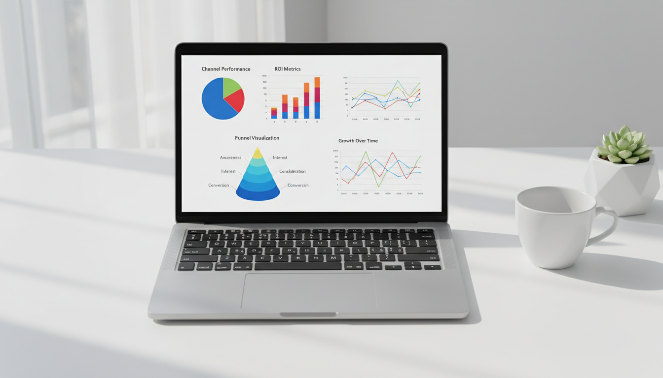 Аналитика эффективности цифровых каналов маркетинга на экране ноутбука