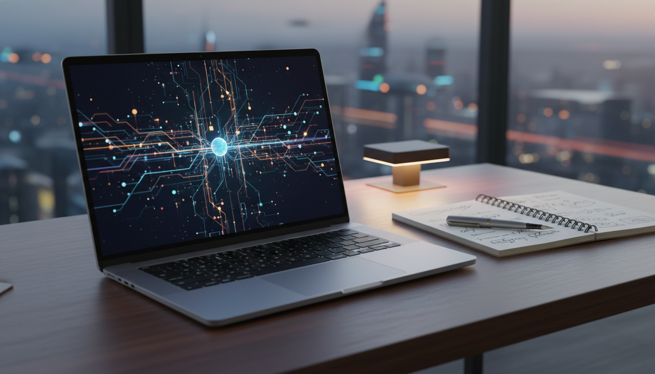 Экран с интерфейсом нейросети рядом с листом авторского текста — новый рынок копирайтинга с AI