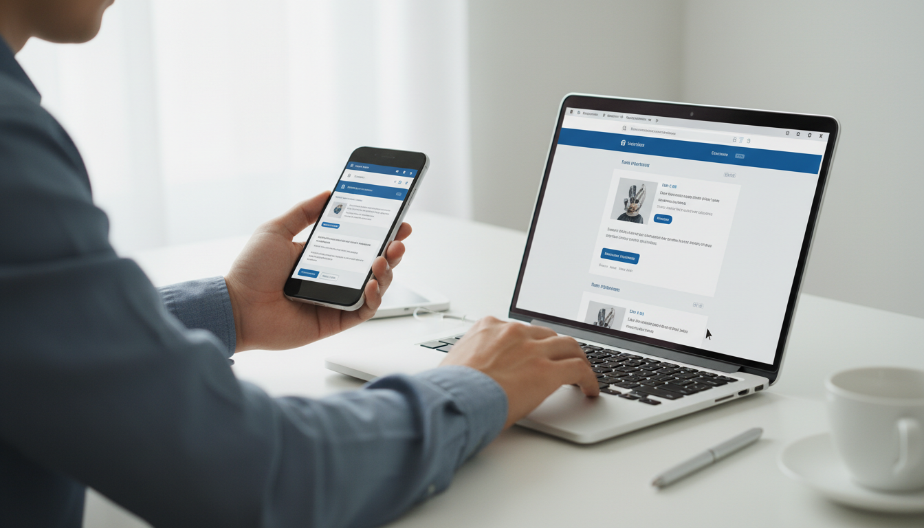 Пользователь тестирует юзабилити сайта на смартфоне и ноутбуке одновременно