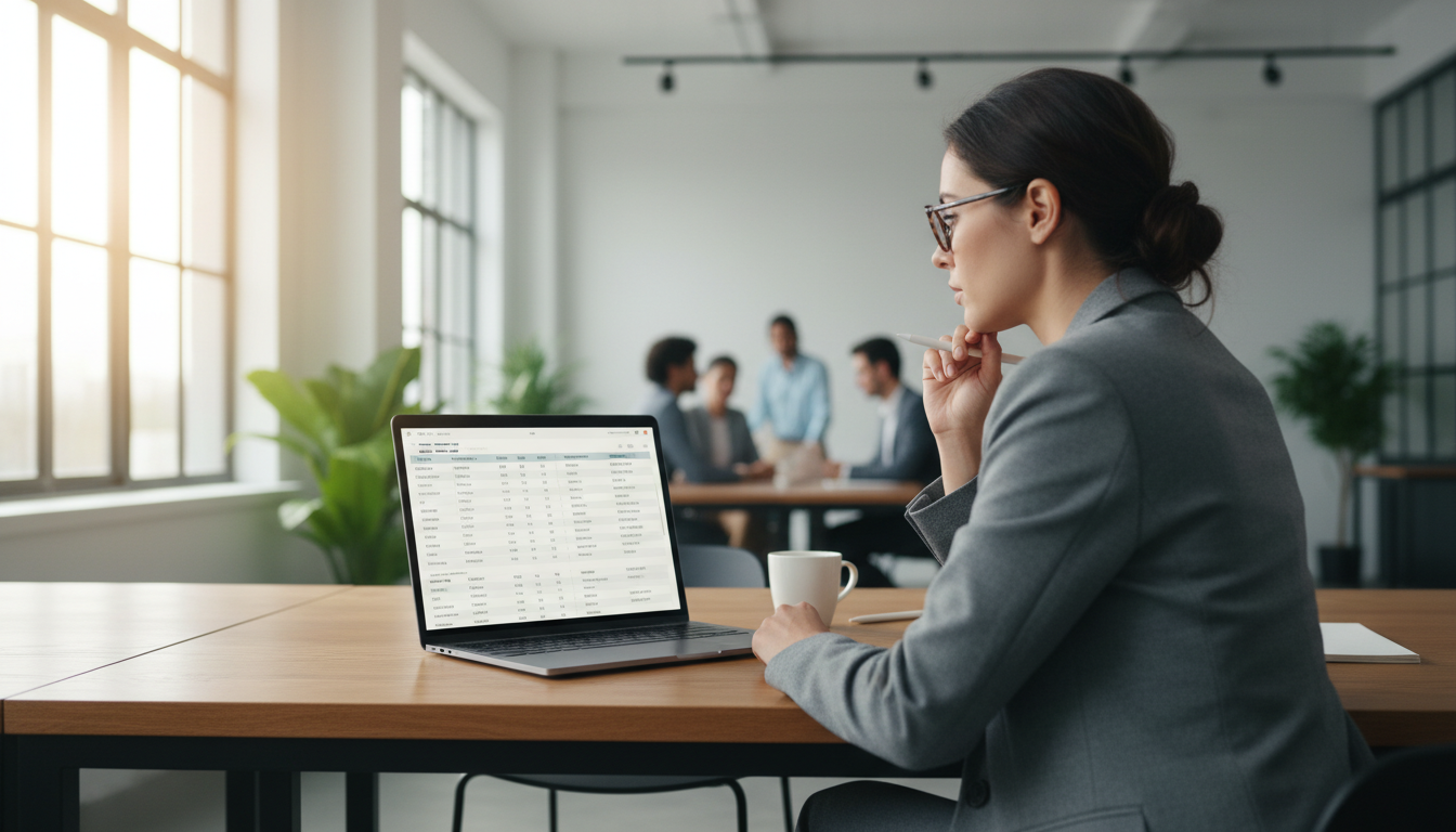 Таблица тарифов на обслуживание программ 1С на экране ноутбука в офисе