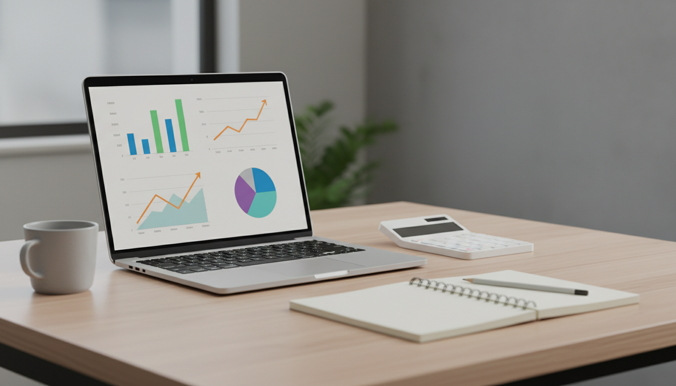 Ноутбук с открытым рекламным кабинетом и аналитикой продвижения бизнеса на картах