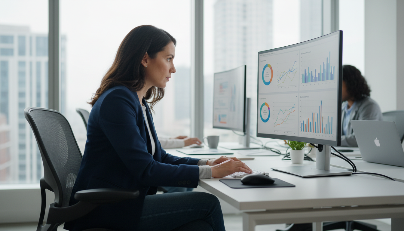 Маркетолог анализирует рекламные кампании Google Ads на экране компьютера