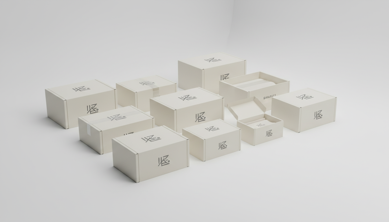 Логотип бренда на упаковке товара для маркетплейса — коробки с фирменным стилем