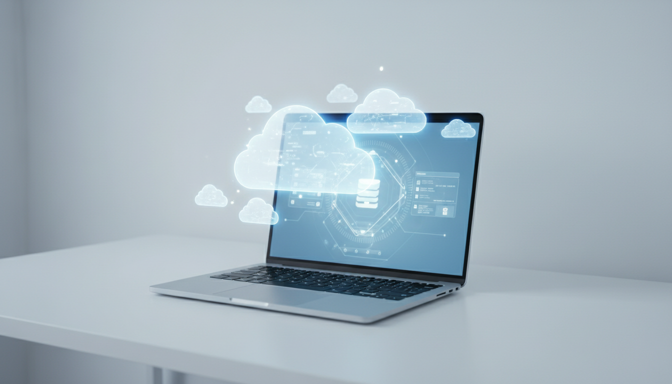 Облачные технологии для бизнеса — ноутбук с интерфейсом облачного сервиса