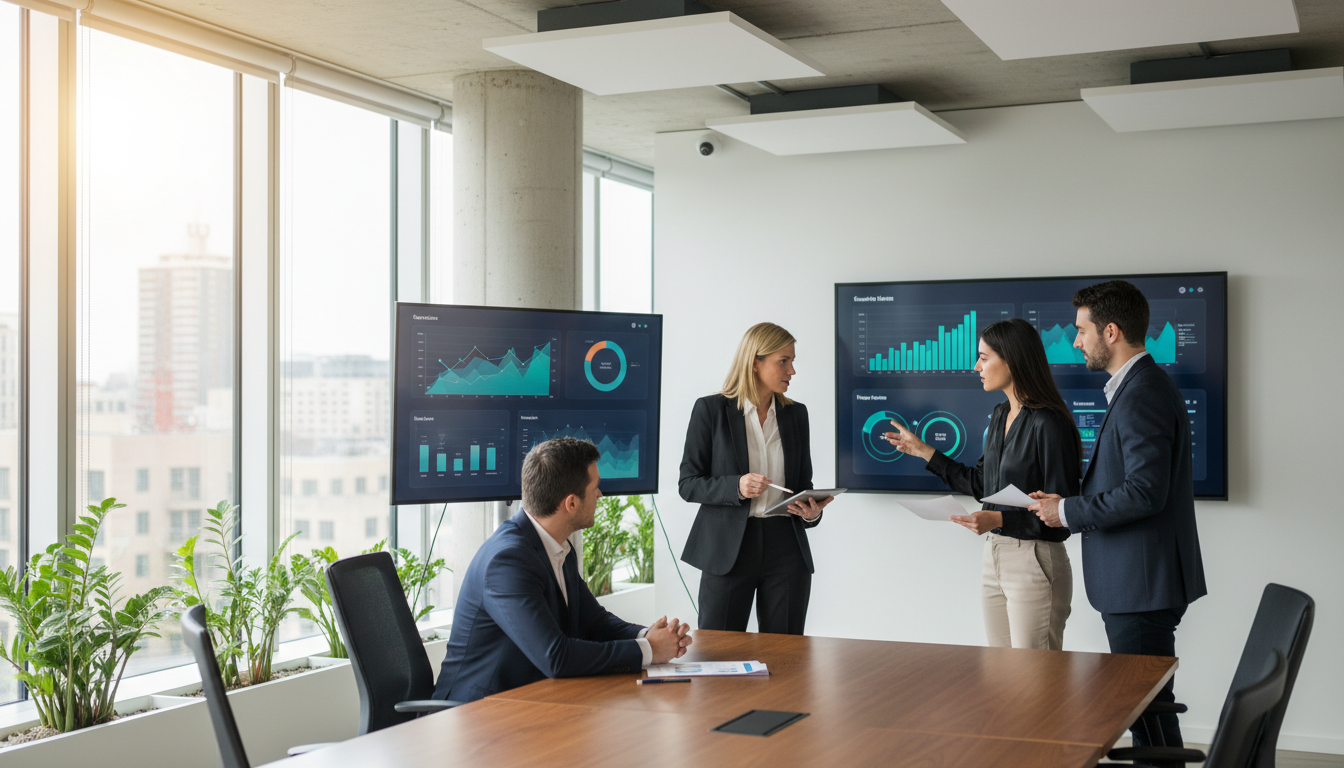 Команда специалистов по цифровому маркетингу обсуждает данные аналитики