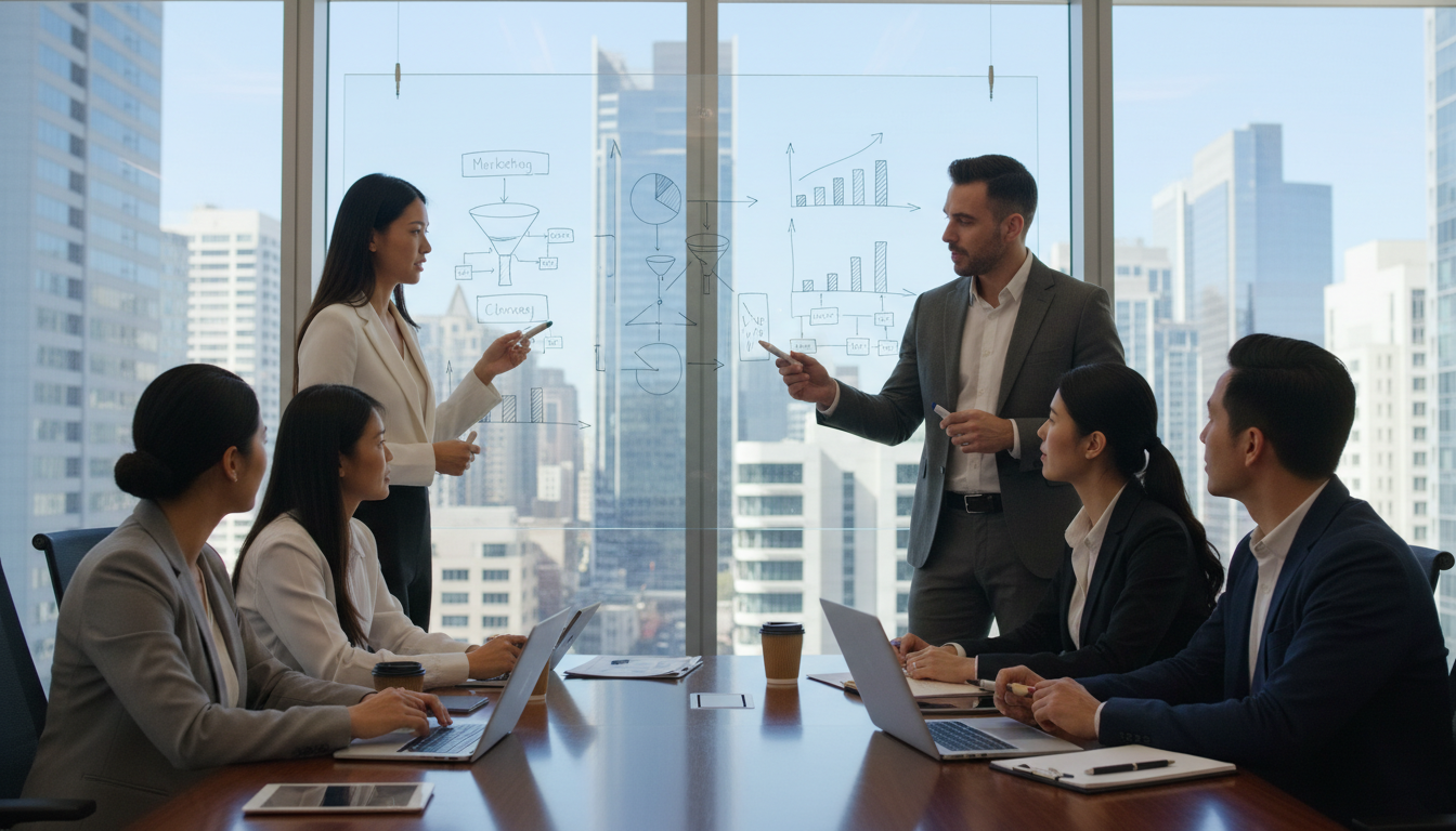 Команда агентства обсуждает стратегию ведения магазина на маркетплейсе