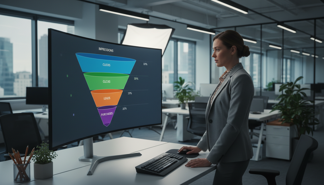 Аналитика и метрики эффективности лид-магнита: графики конверсии на экране монитора