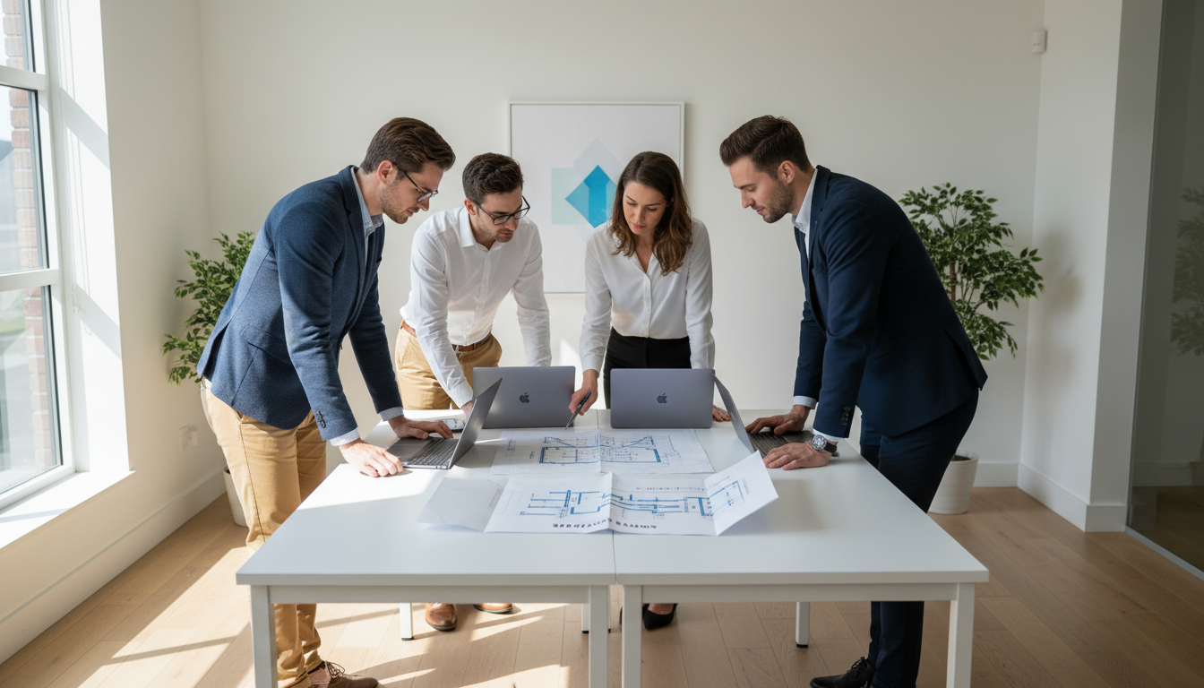 Команда специалистов технической поддержки обсуждает тарифные планы на обслуживание сайта