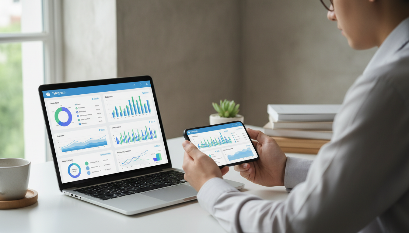 Аналитика и статистика Telegram-канала на экране смартфона и ноутбука