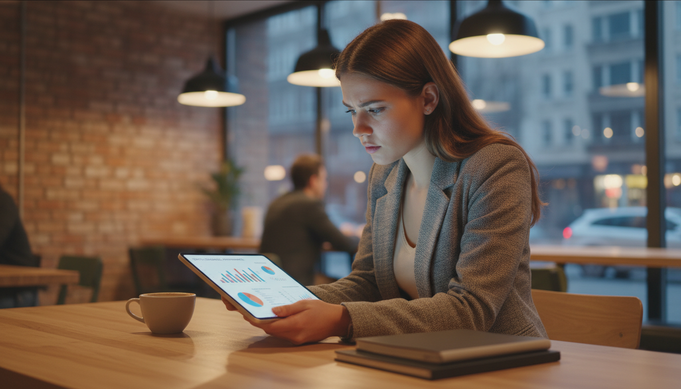 Предприниматель проверяет результаты работы Telegram-канала на планшете