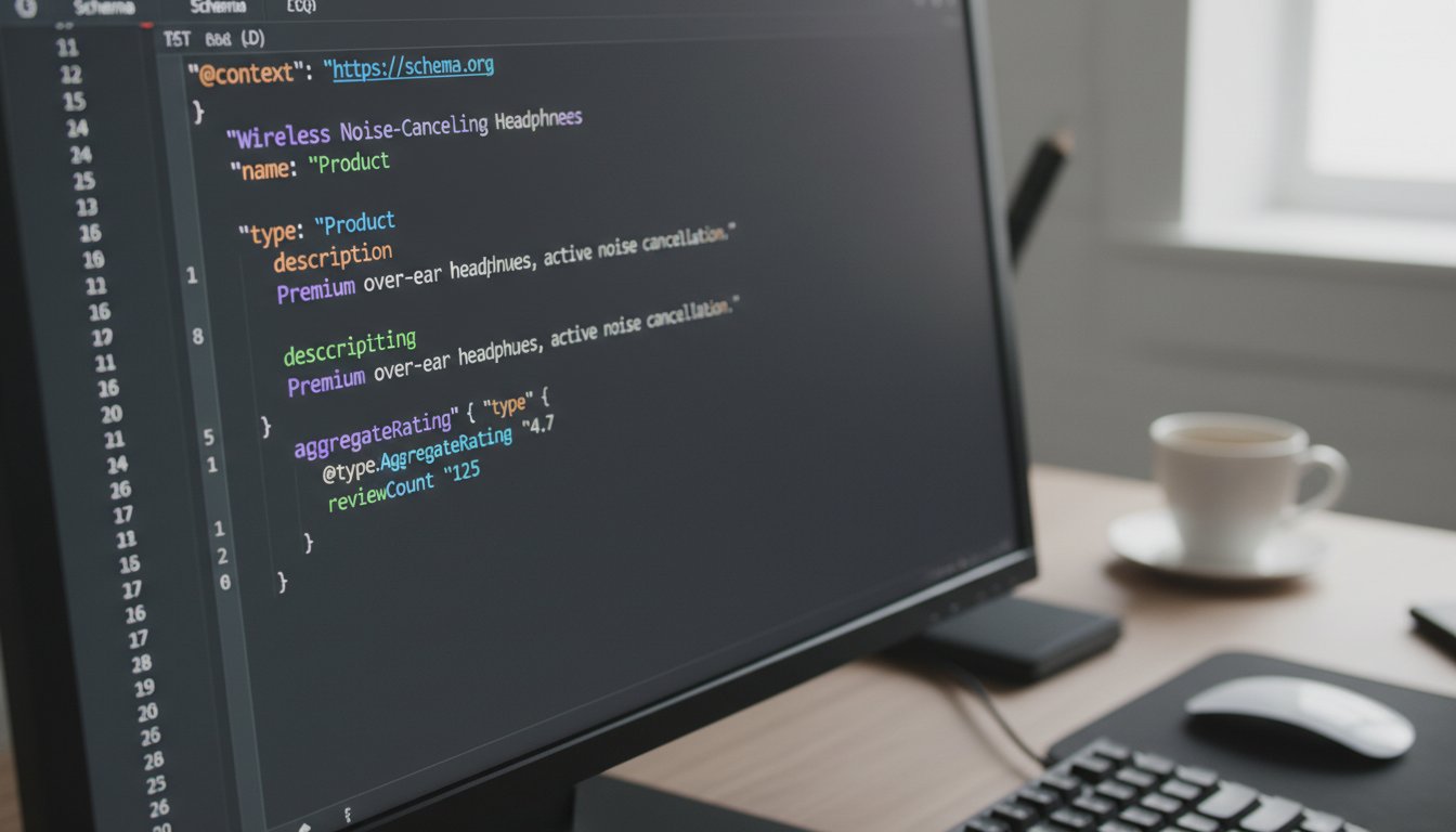 Структурированные данные Schema.org — код JSON-LD на экране монитора