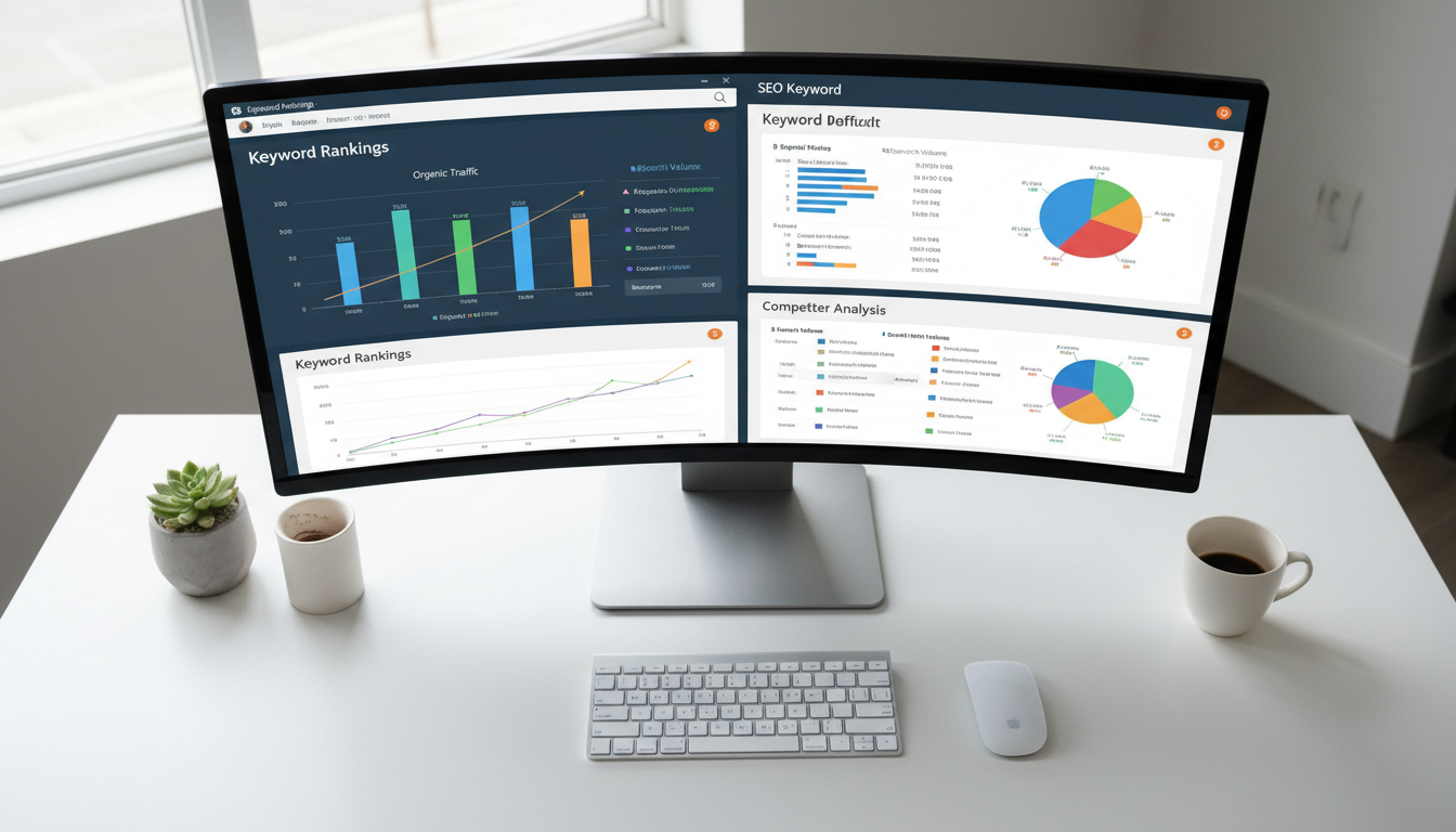 Интерфейс инструментов для сбора ключевых слов и анализа поисковых запросов на экране компьютера