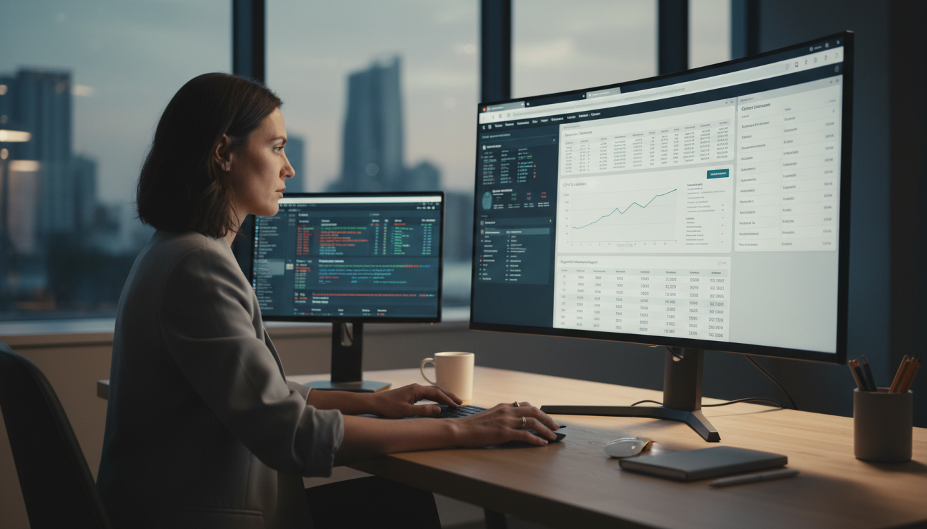 Маркетолог настраивает рекламную кампанию в интерфейсе рекламного кабинета на компьютере