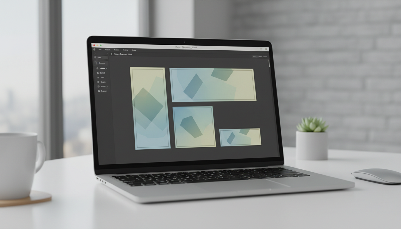 Рабочее пространство в Figma с несколькими фреймами баннеров разных размеров на одном экране
