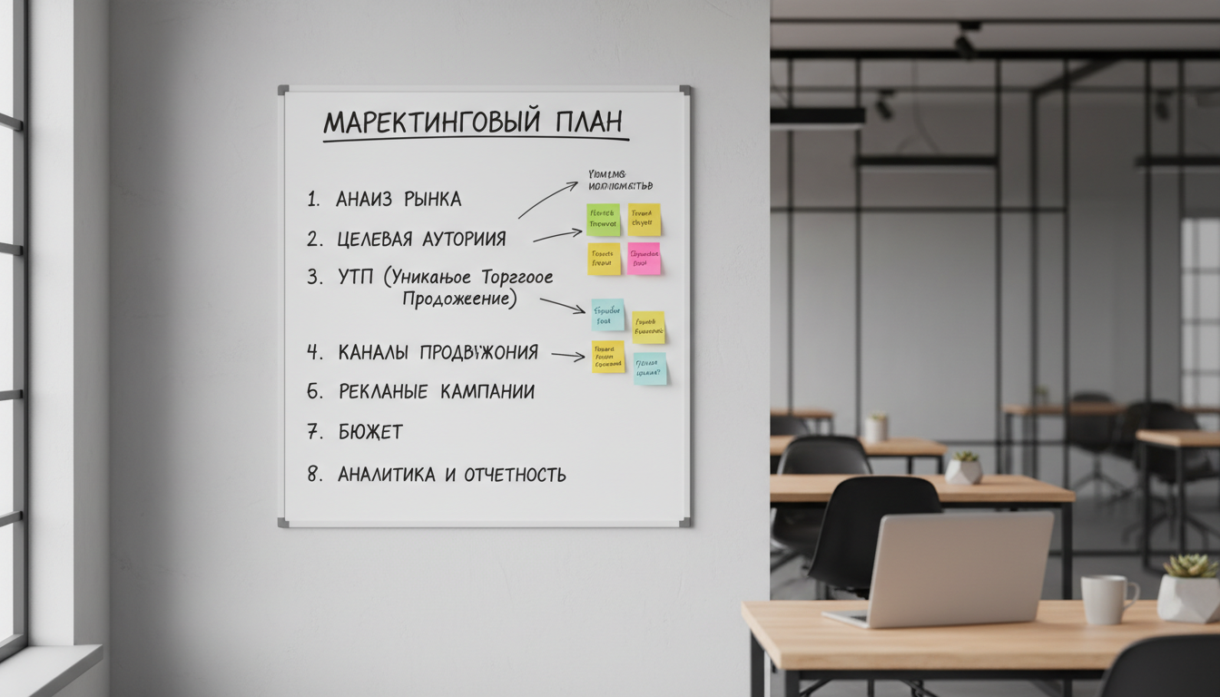 Пошаговый план продвижения объявлений — стикеры с задачами на доске