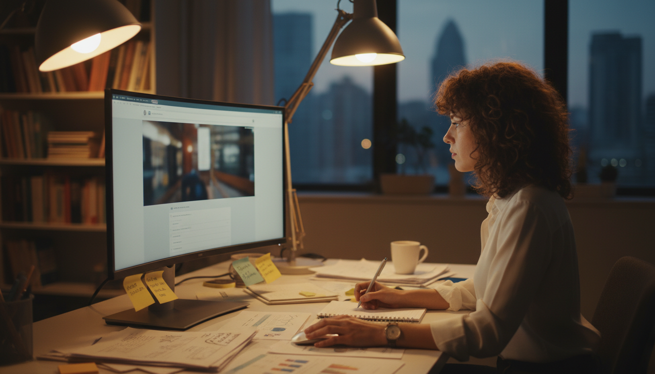 SEO-специалист анализирует качество контента сайта за рабочим столом