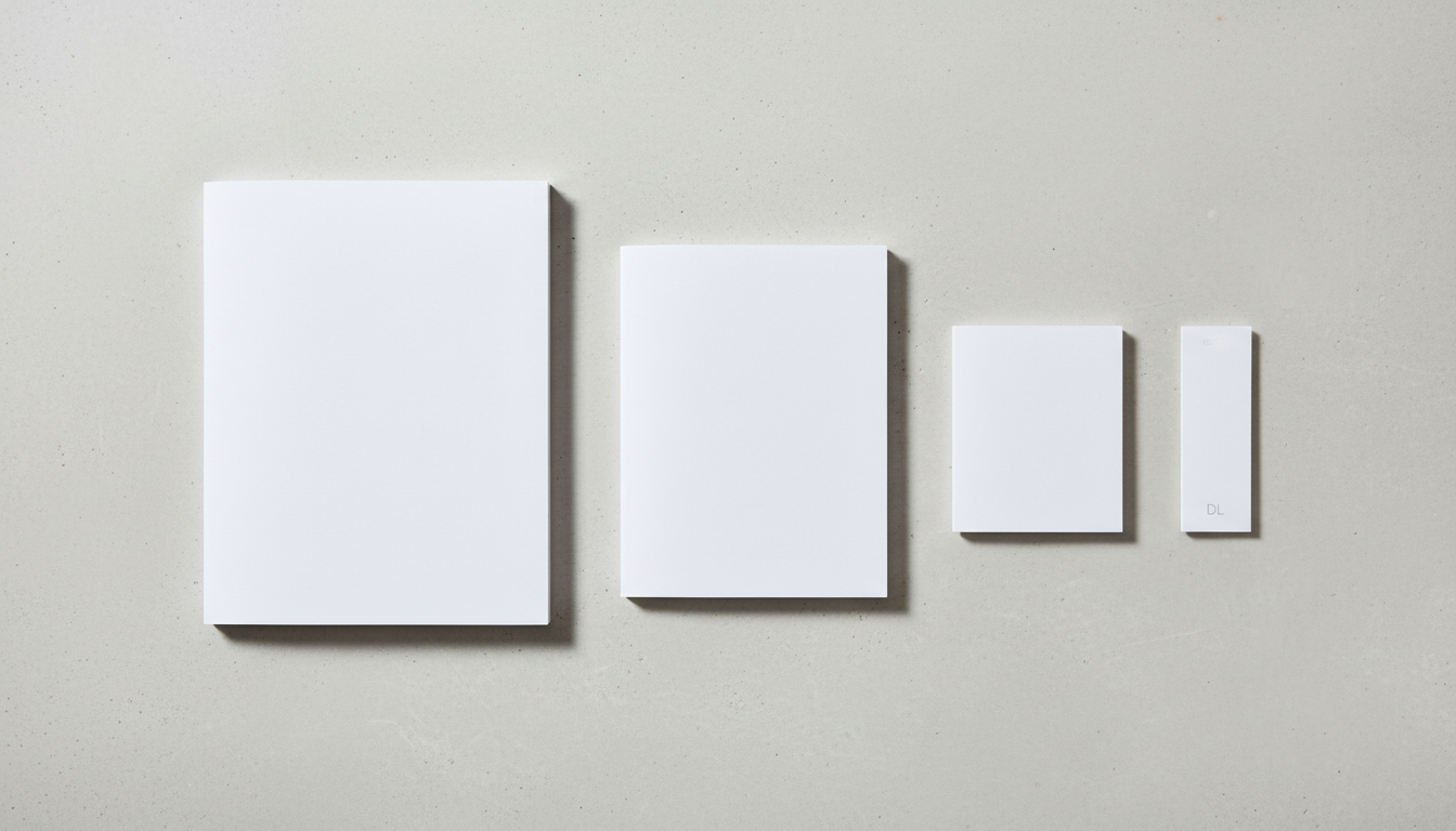 Различные форматы листовок — А4, А5, А6 и евро-формат, разложенные рядом для сравнения