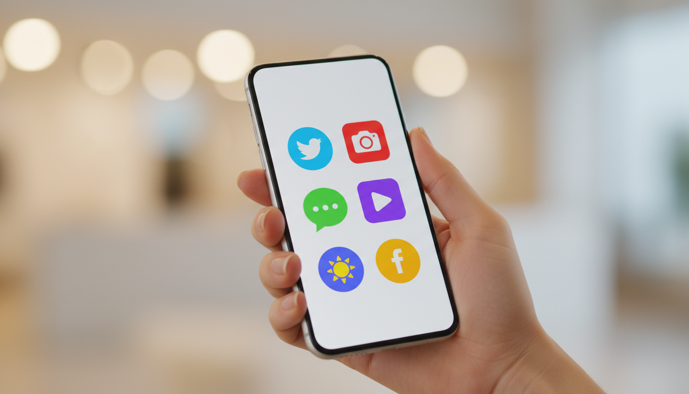 Мобильный телефон с открытыми мессенджерами и соцсетями на экране, символизирующий SMM по платформам