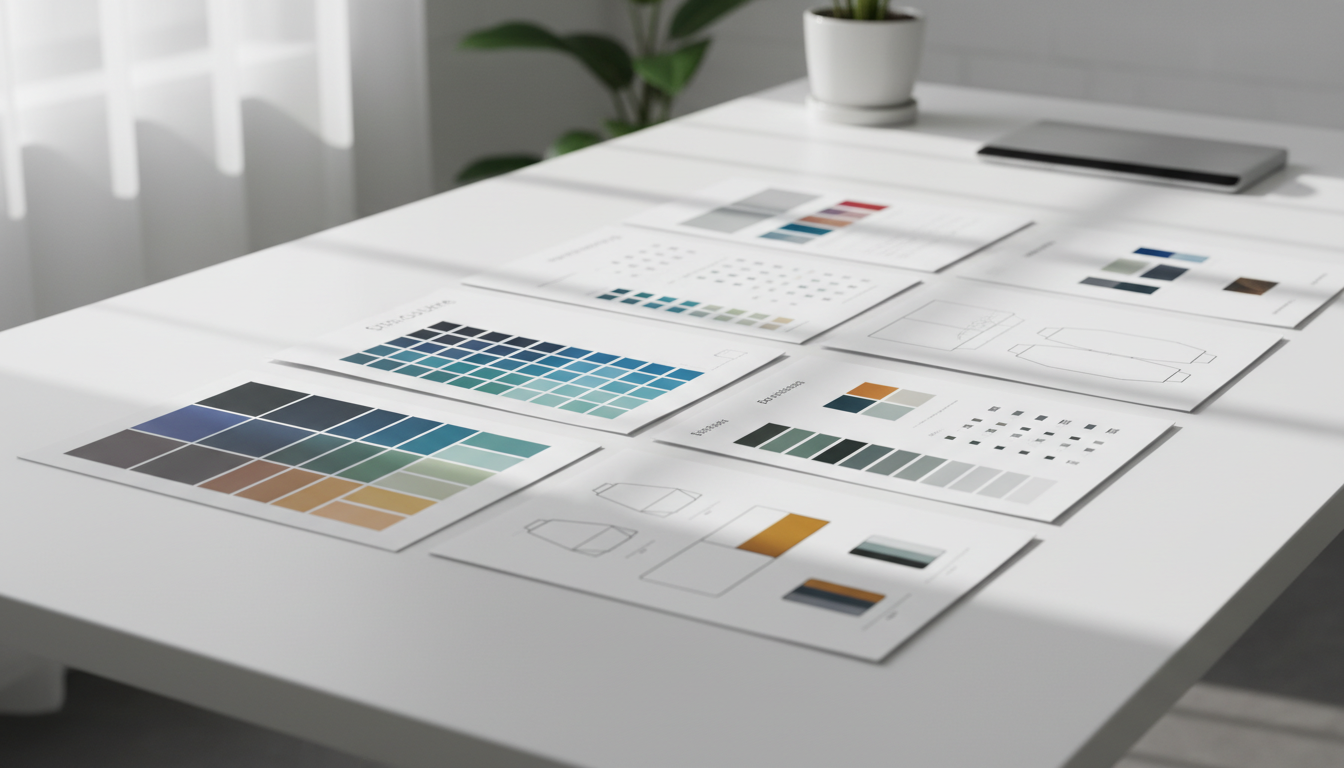 Структура гайдлайна — страницы с палитрой цветов, шрифтами и логотипом