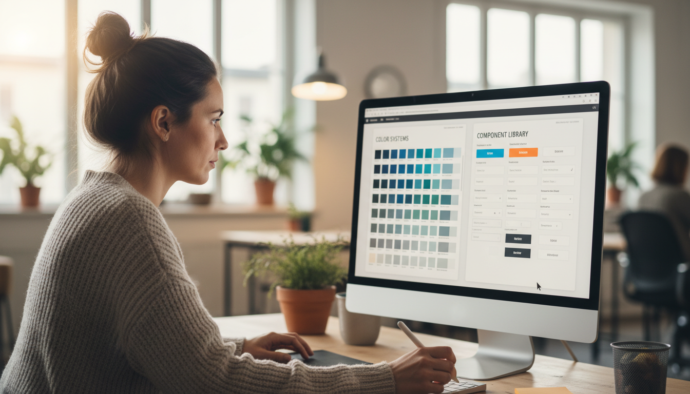Тренды брендинга — дизайнер работает над цифровым гайдлайном в Figma