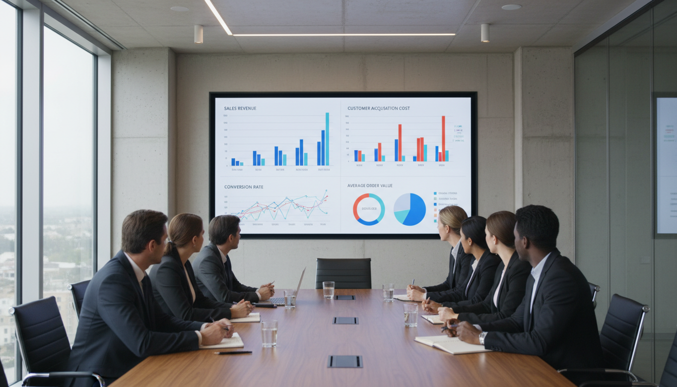 Встреча с агентством по маркетплейсам — переговоры, презентация на экране с KPI