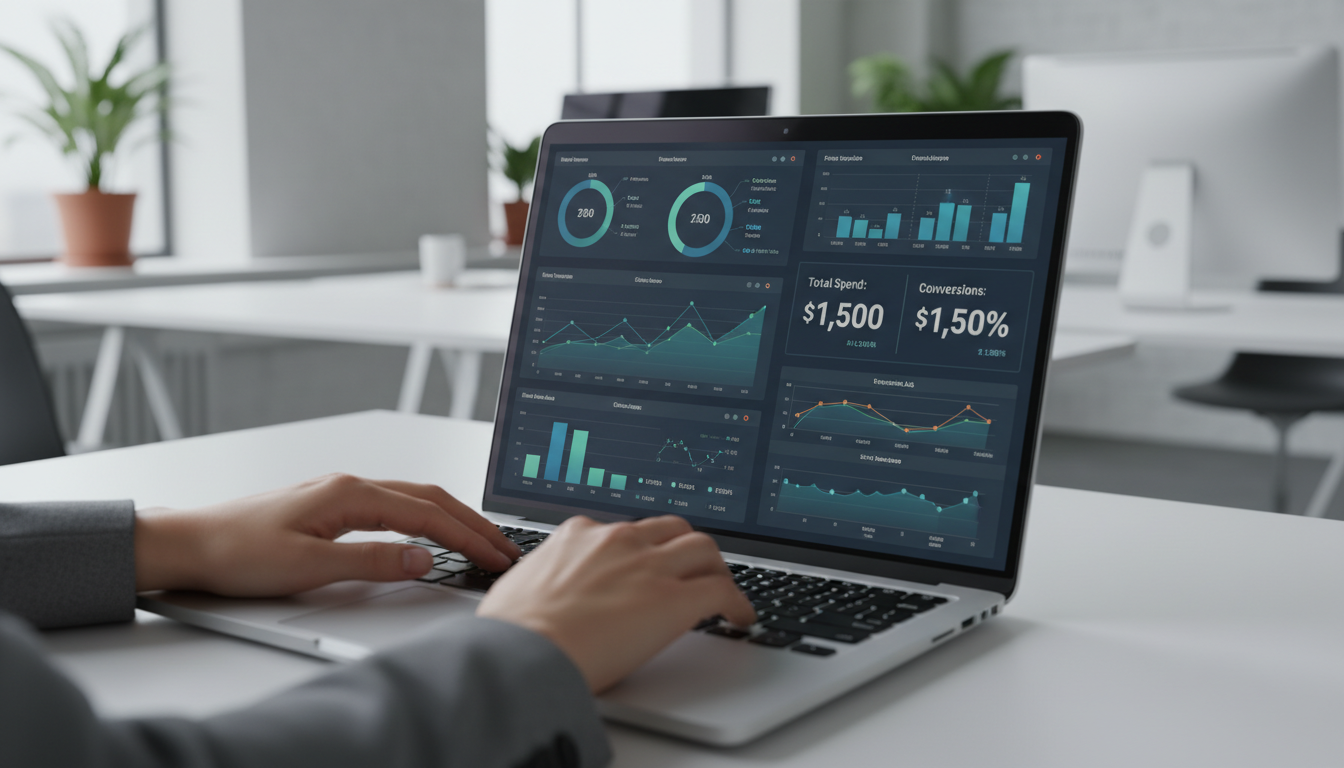 Аналитика рекламных кампаний в Instagram — графики CTR, CPM и CPC на экране ноутбука